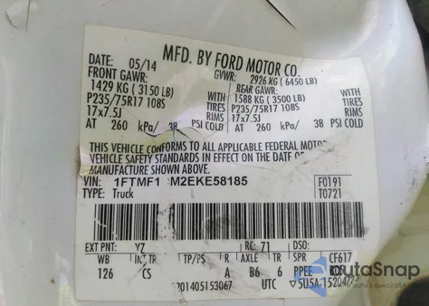 2014 Ford F-150 Xl из США, поврежденный, VIN 1FTMF1CM2EKE58185